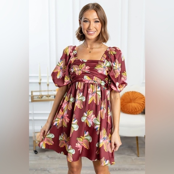 NWT CROSBY Mollie Burch Hunter Puff Sleeve Babydoll Mini Dress Gallery Floral, S - Picture 11 of 15